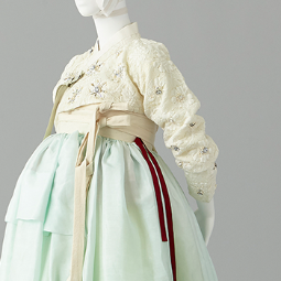 Hanbok Dress with a Lace Outer Skirt